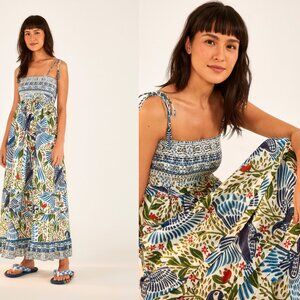 FARM RIO Off White Macaw Flight Smocked Maxi Dress Sz L - NWT!!